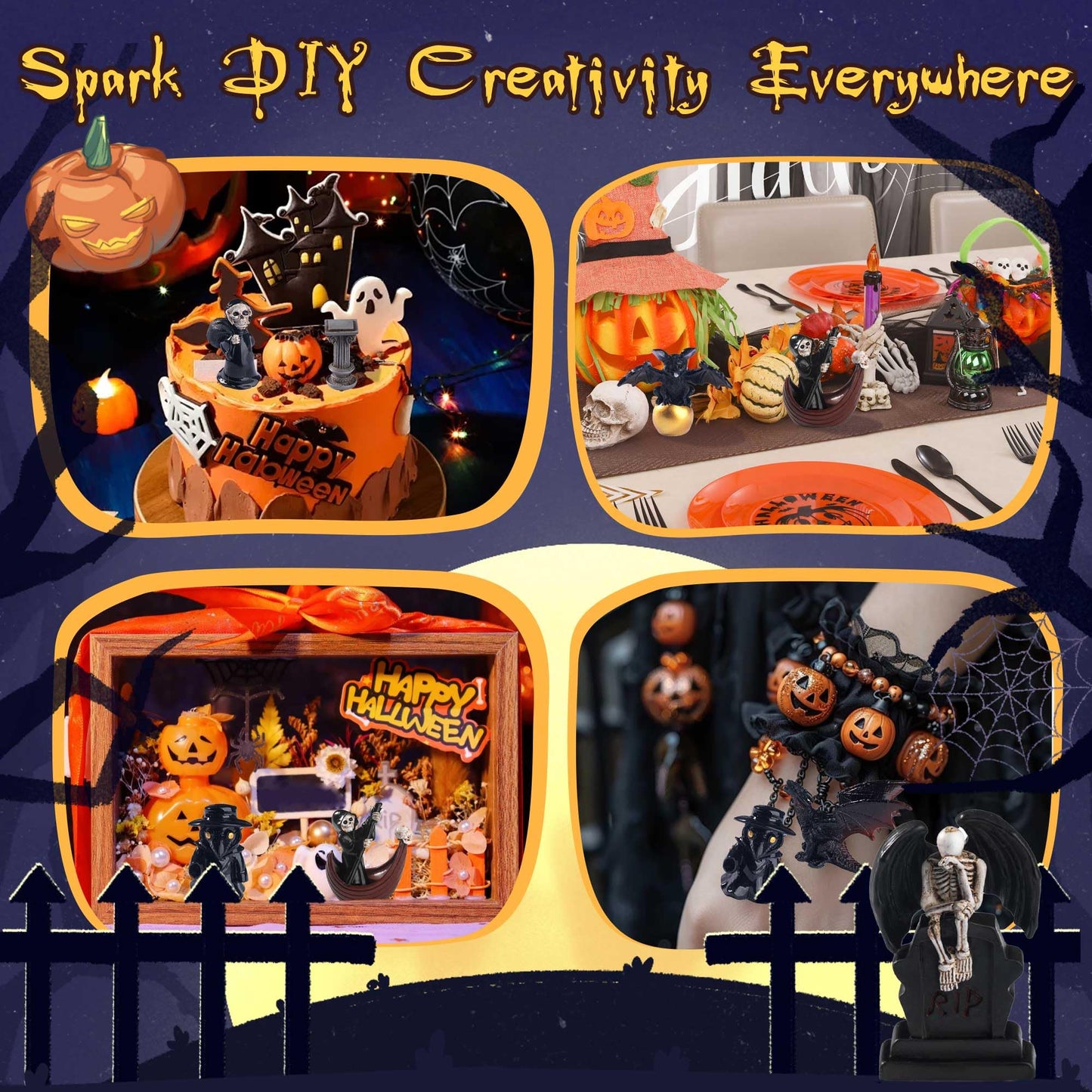 Kisoy 11 Pcs Halloween Miniature Figurines Mini Resin Ghost Skull Ornaments for Craft Decor, Fairy Gardens, Phone Cases, Hair Cl