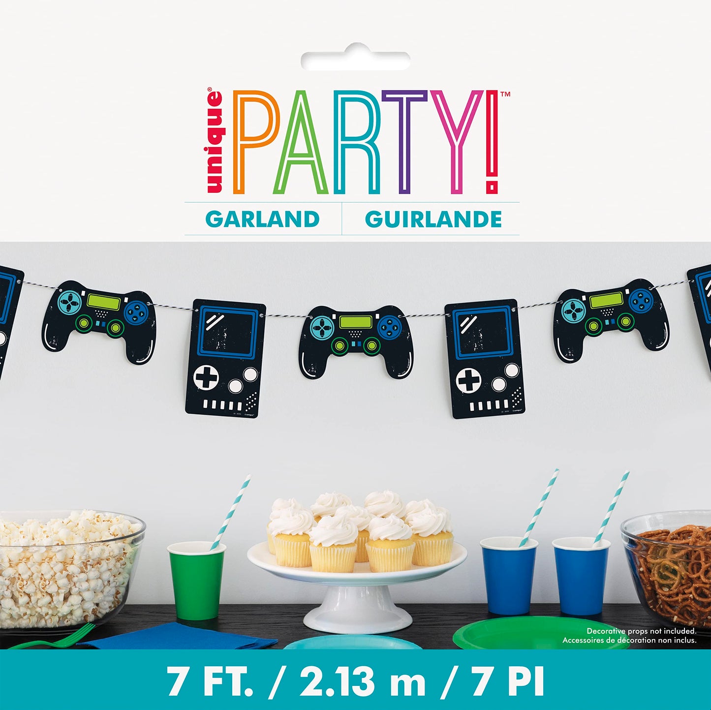 Unique 25190 Paper Garland-2.13 m-Gamer Birthday Party-1 Count (Pack of 1), Multicolour