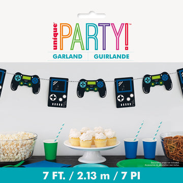 Unique 25190 Paper Garland-2.13 m-Gamer Birthday Party-1 Count (Pack of 1), Multicolour