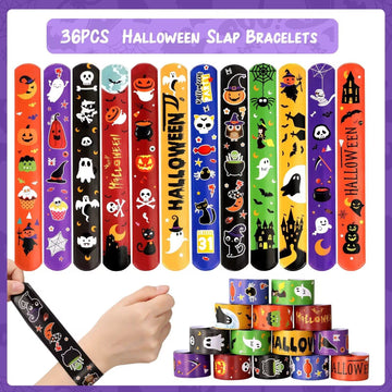 MGparty Halloween Party Favors, 72Pcs Slap Bracelets Rubber Wristbands Halloween Toys for Kids Halloween Party Supplies Decorati
