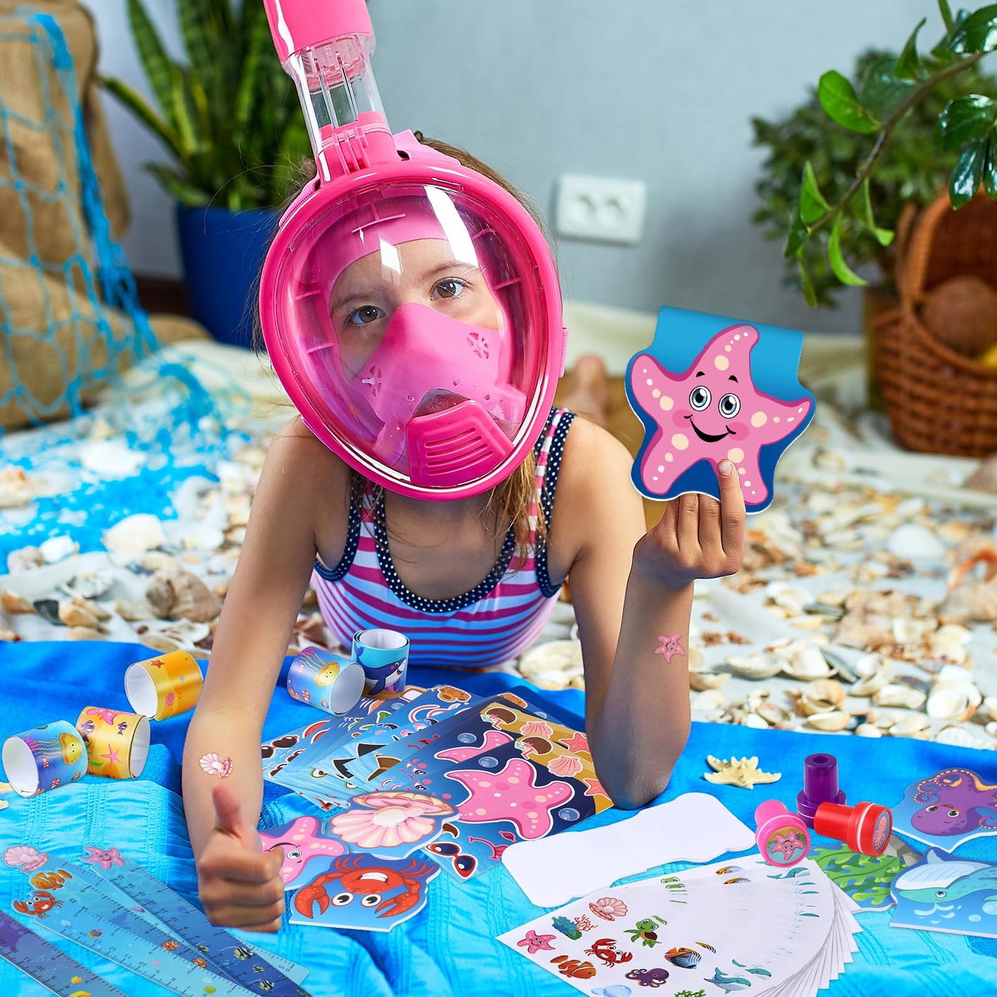 BenLouis Ocean Animals Party Favors - 240Pcs Stampers & Stickers for Kids - School Supplies, Shark & Mermaid Themes, Model BL108