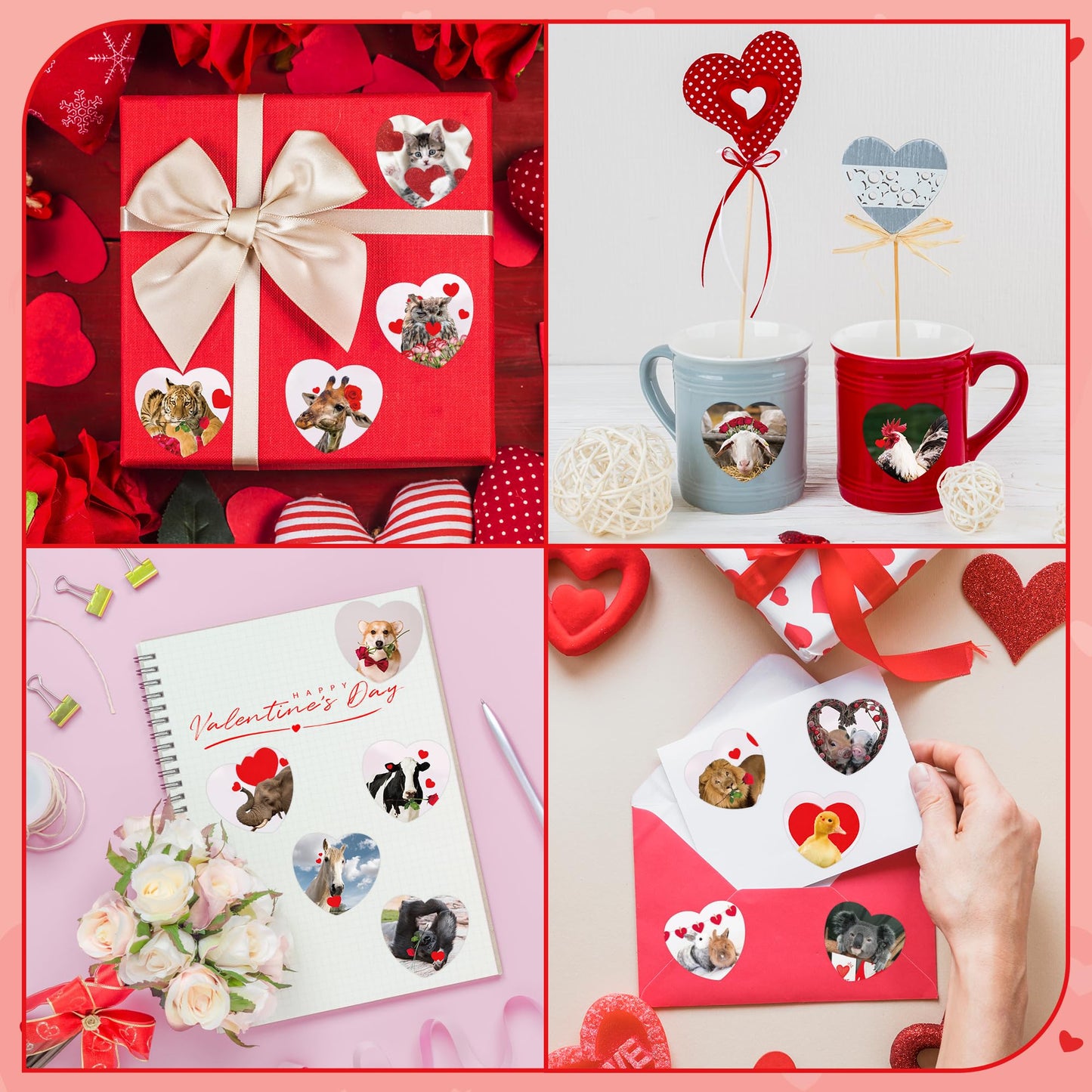 Beyumi 1000Pcs Valentine'S Day Realistic Animal Stickers In 2 Rolls For Kids Valentine Animal Heart Decals Waterproof Vinyl Labels For Greeting Card Envelope Scrapbooking Party Decor Gift Girls Teens