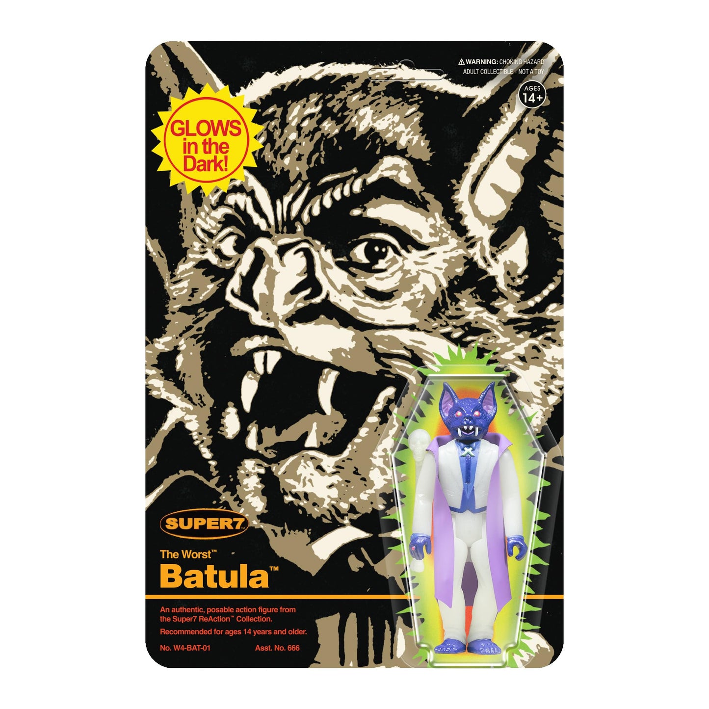 Super7 The Worst Batula (Monster Glow) - 3.75'' The Worst Action Figure Collectibles And Retro Toys