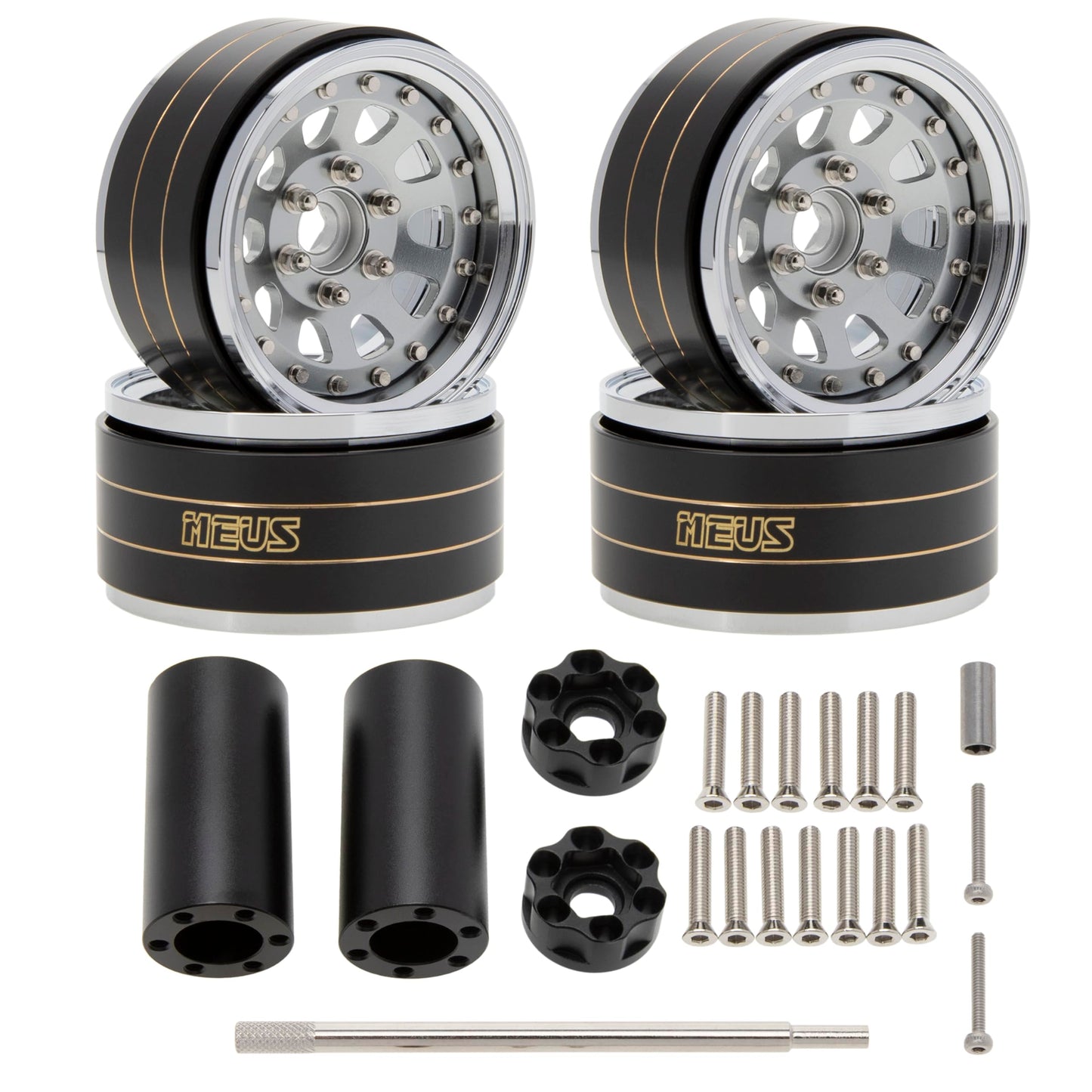 MEUS RACING 1.9'' Beadlock Wheels Rims, 120.5g Brass & Aluminum Deep-Dish Wheels for 1/10 RC Crawler SCX10 TRX4 VS4-10 Gen8 (D-T