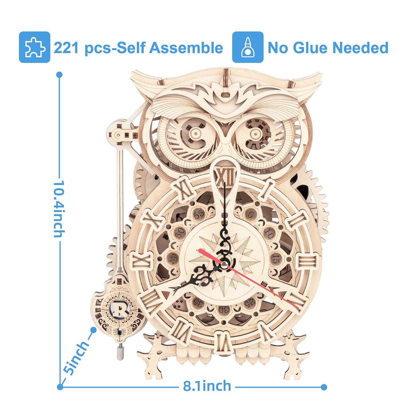 Rowood 3D Puzzles For Adults, Wooden Model Kits For Adults To Build, Birthday Gift For Adults & Teens (161 Pcs)- Owl Clock