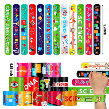 Marsui 48 Pcs Science Slap Bracelets Bulk Science Party Favors Science Snap Bracelets for Science Prizes Party Decorations Scien