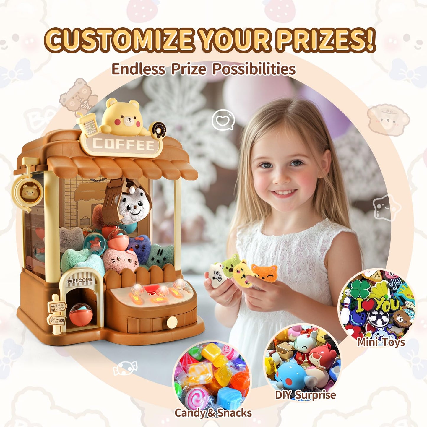 Large Claw Machine for Kids Adults, Mini Vending Machine with 30 Fun Toys, Candy Dispenser Machine, Prize Dispenser with Music L