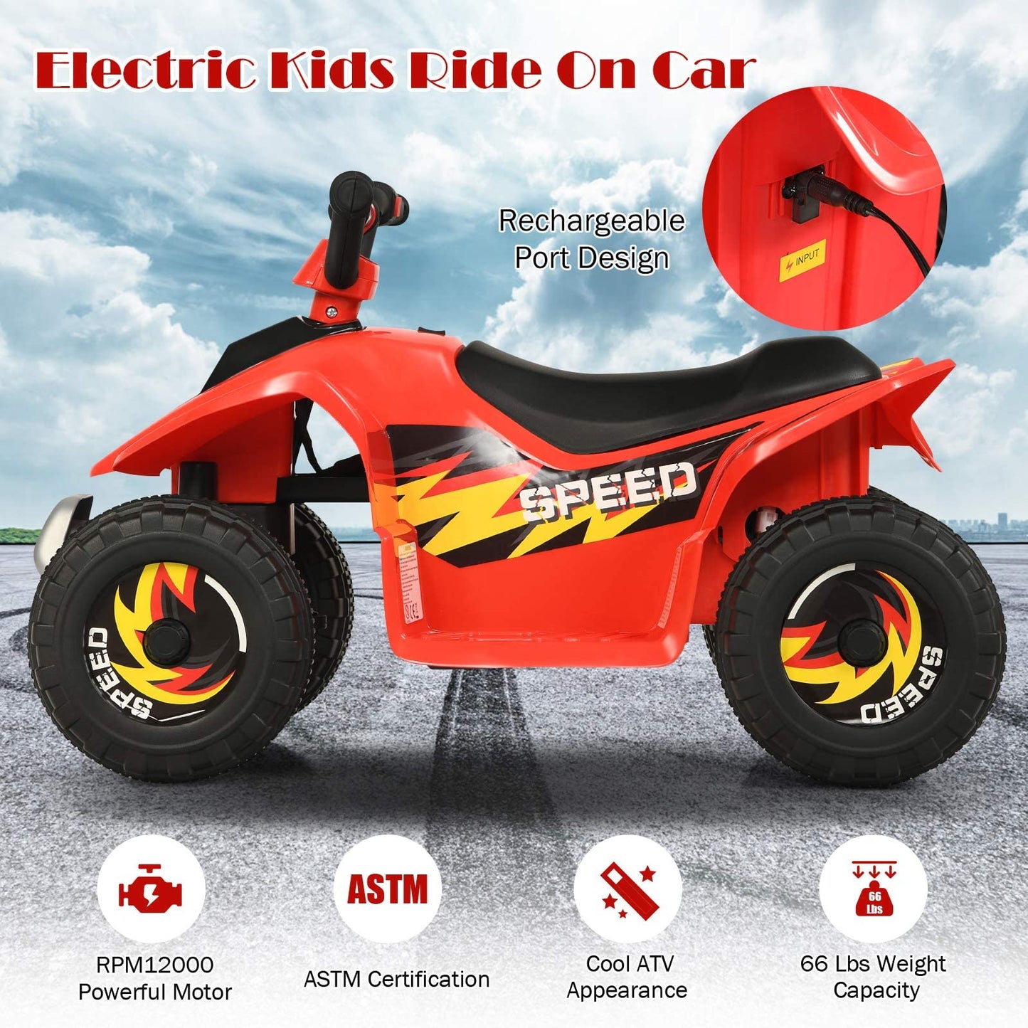 Olakids Kids Ride On Atv, 6V Motorized Quad Toy Car For Toddlers, 4 Wheeler Battery Powered Electric Vehicle For Boys Girls With Forward/Reverse Switch, Anti-Slip Wheels (Garnet)