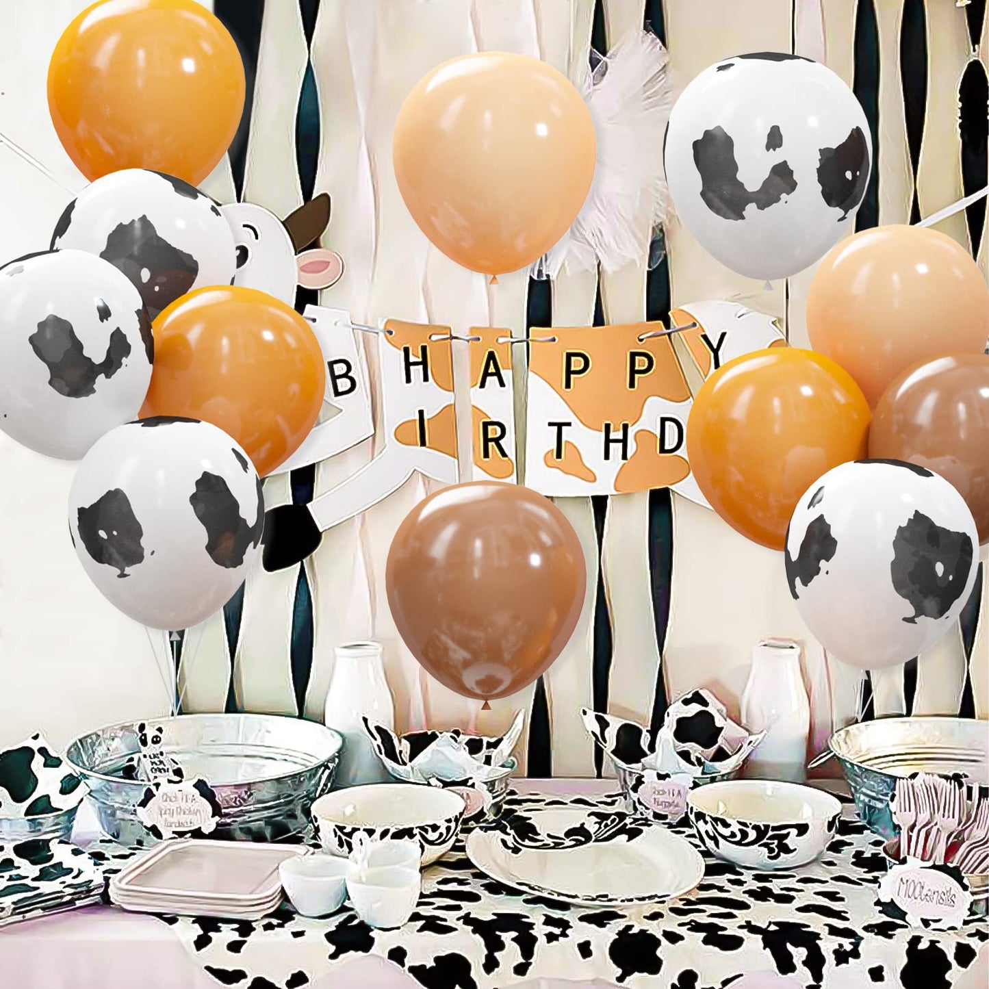 60Pcs Western Party Decorations Cow Balloons - 12' Brown Cow Print Cowboy Balloons For Highland Cow Cowboy Baby Shower Farm Birthday Party Decoration Supplies