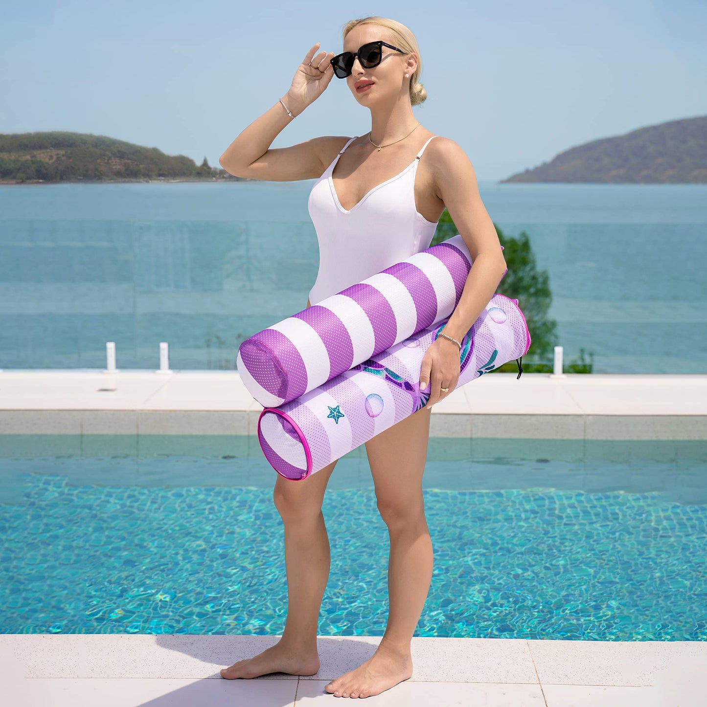 Wernnsai Mermaid Water Hammock For Adult - Inflatable Pool Floats Pink Pool Accessories 4-In-1 Saddle Lounge Chair Hammock Drifter Soft Mesh Pool Float For Swimming Party Beach Sea Sunbathing