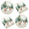 50Pcs Christmas Reindeer Paper Plates and Napkins Watercolor Deer Snow Pine Trees Snowflakes Table Decoration Winter Woodland Di