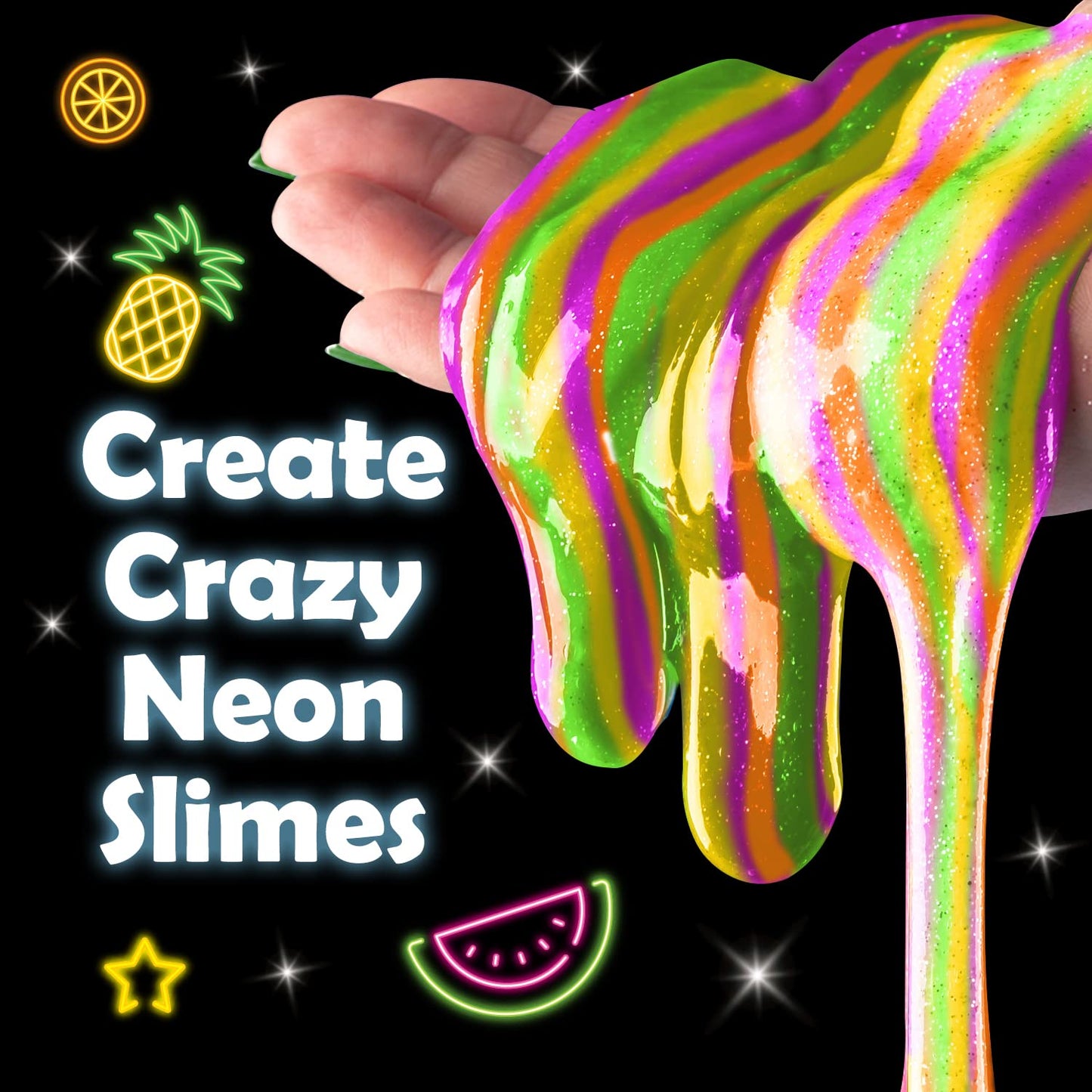 Original Stationery Tropical Glow In The Dark Slime Kit To Make Neon Crunchy Slime, Floam, Jelly Cube And Rainbow Slime, Fun Slime Kit For Girls 10-12