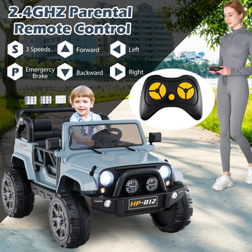 Olakids 2 Seater Ride On Truck, 12V Battery Powered Electric Vehicle For Kids With Remote Control, Power Display, Led Lights, St