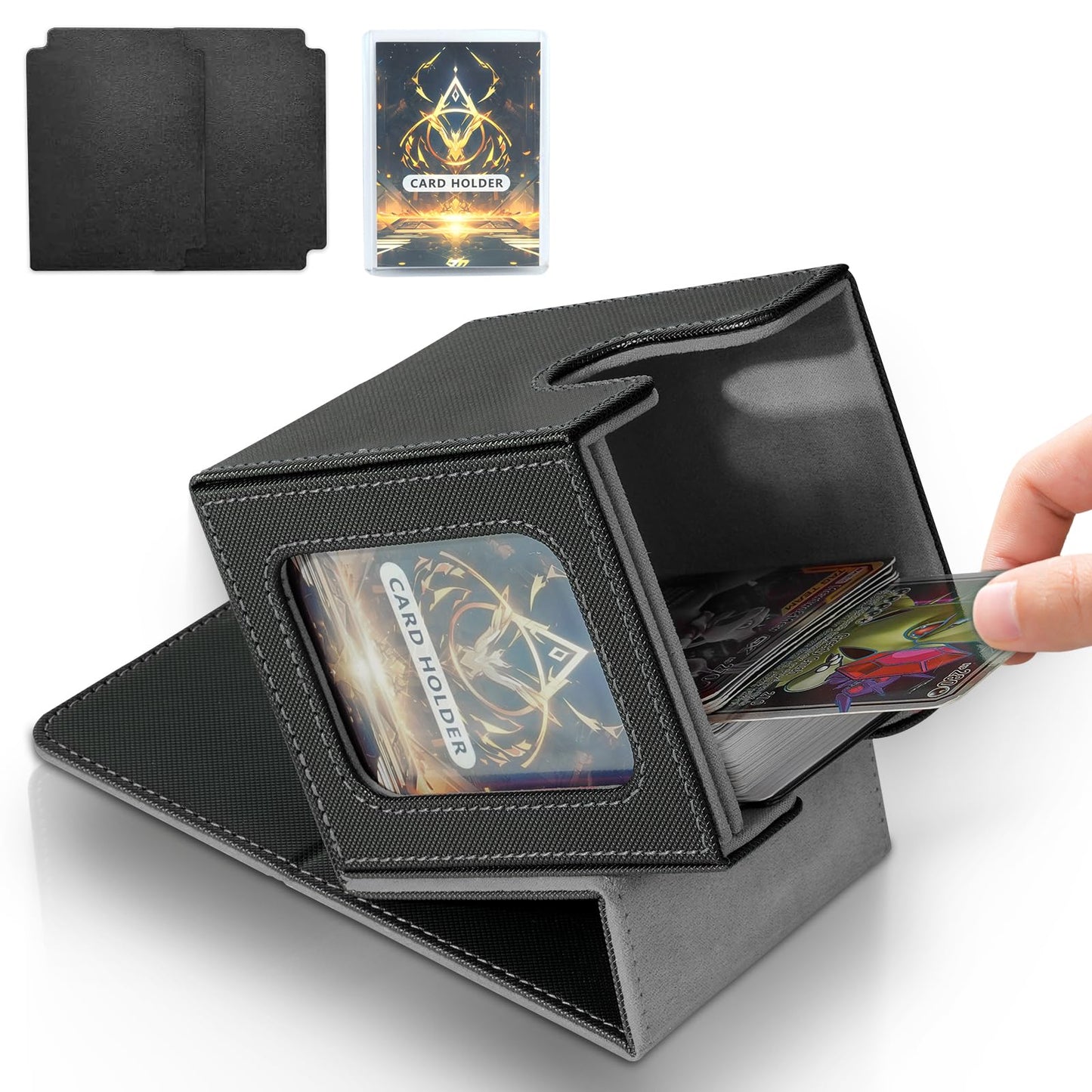 Jaffzora Card Deck Box For Mtg Commander, Magnetic Card Display Case, Tcg Card Storage Box, Holds 100 Double-Sleeved Cards, Blac