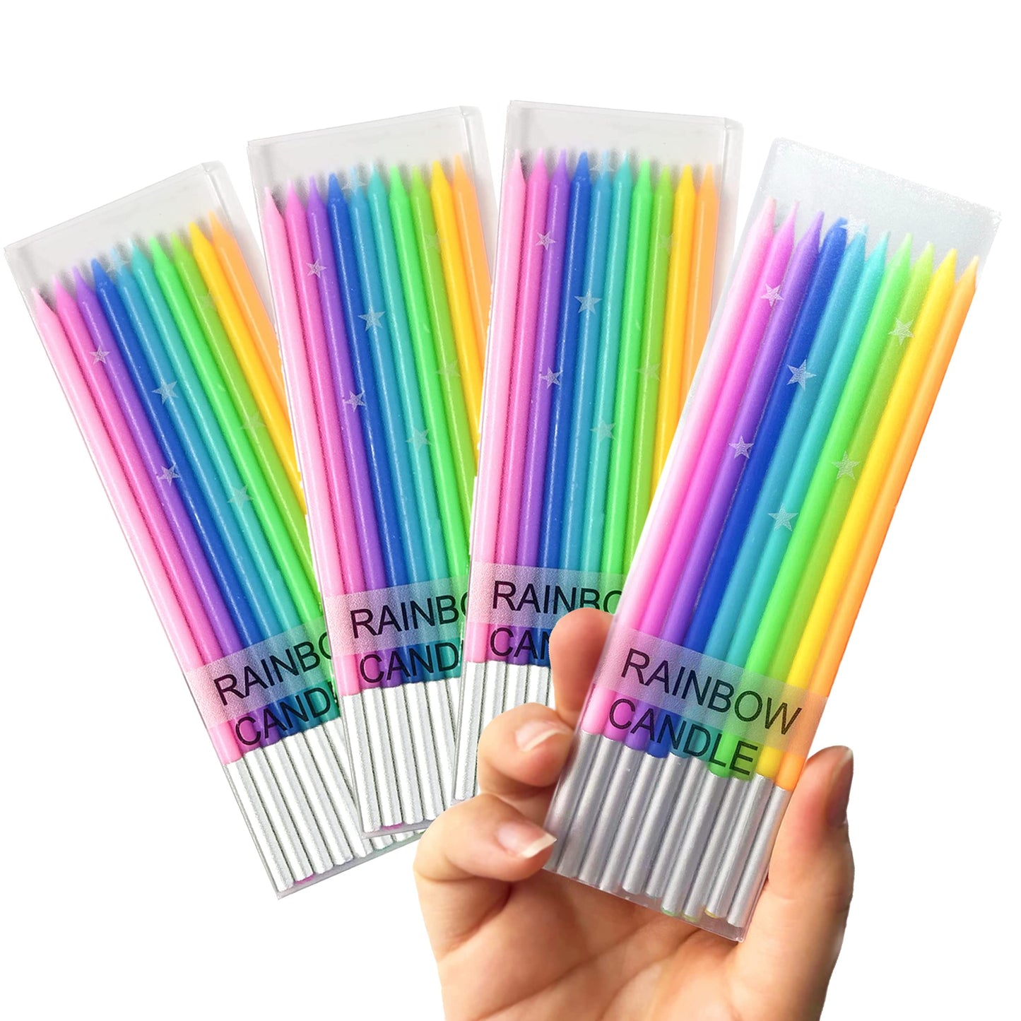 Apluselection 40-Count Rainbow Birthday Candles, Tall Thin Birthday Cake Candles Set, Rainbow Cupcake/Cake Decorations