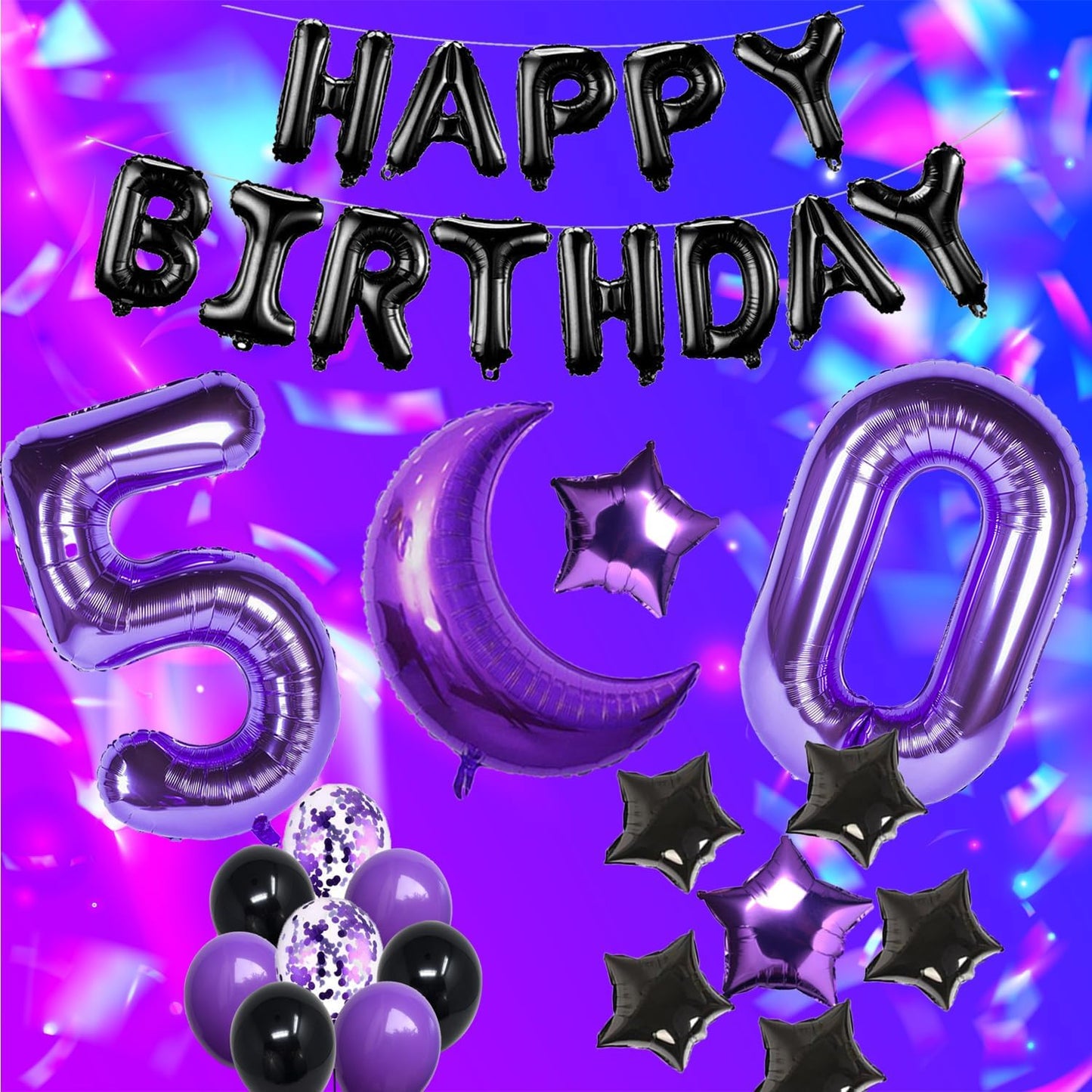 Naninuneno 10Th Birthday Decorations Set For Girl Women Boy Men, Purple Black 10 Happy Birthday Balloons Supplies With Purple Nu