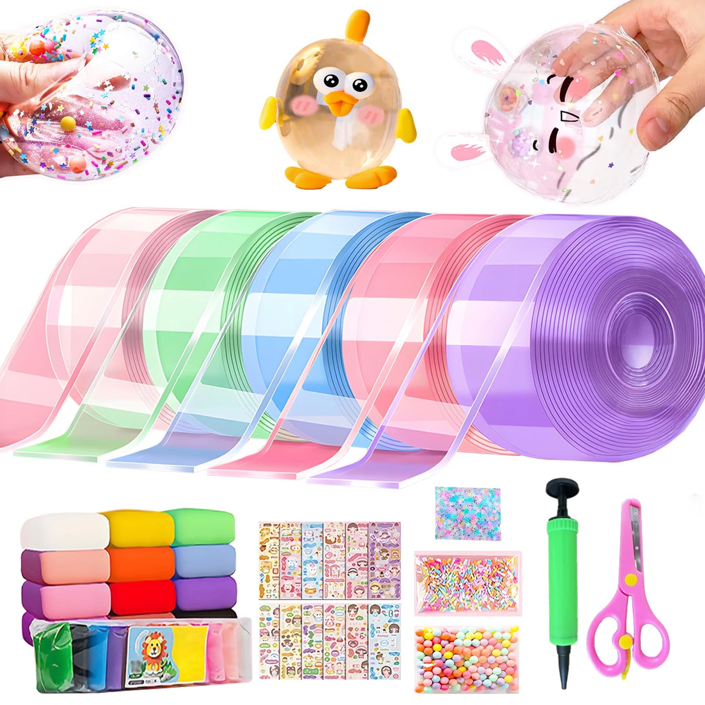 5PCS Nano Tape Bubble Kit for Kids, Nano Bubble Tapes Kit with Glitter, Clay, Cute Stickers and Accessories Tools, Nano Tape Cra
