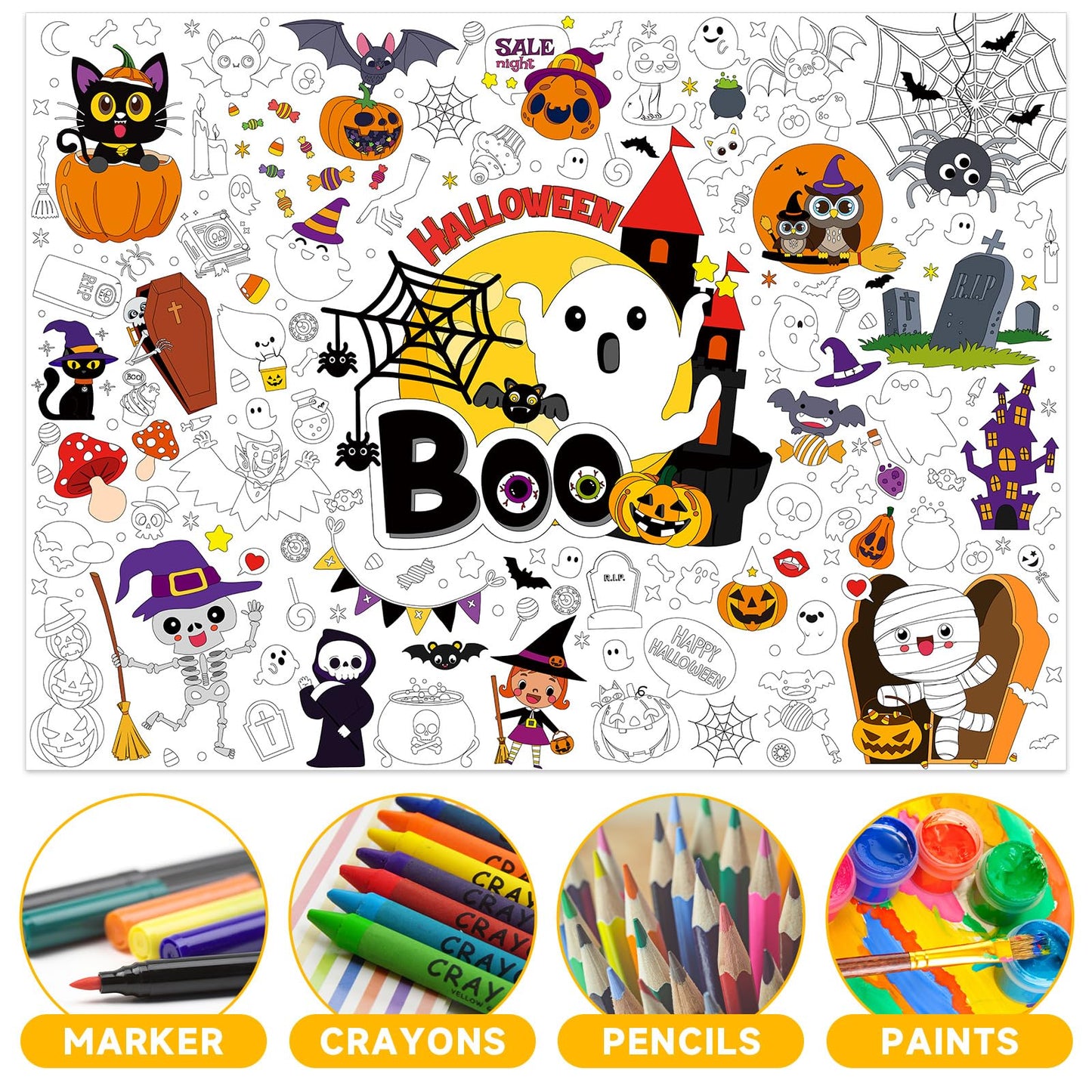 Naozinebi Halloween Boo Coloring Poster For Kids Giant Coloring Poster Large Halloween Coloring Tablecloth Jumbo Coloring Books