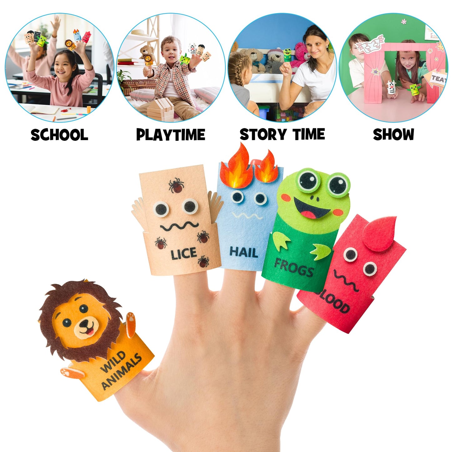 COcnny Passover Plagues Finger Puppets - 30pcs DIY Passover Toy Ten Plague Felt Hand Puppet Making Kit for Kids, Make Your Own A