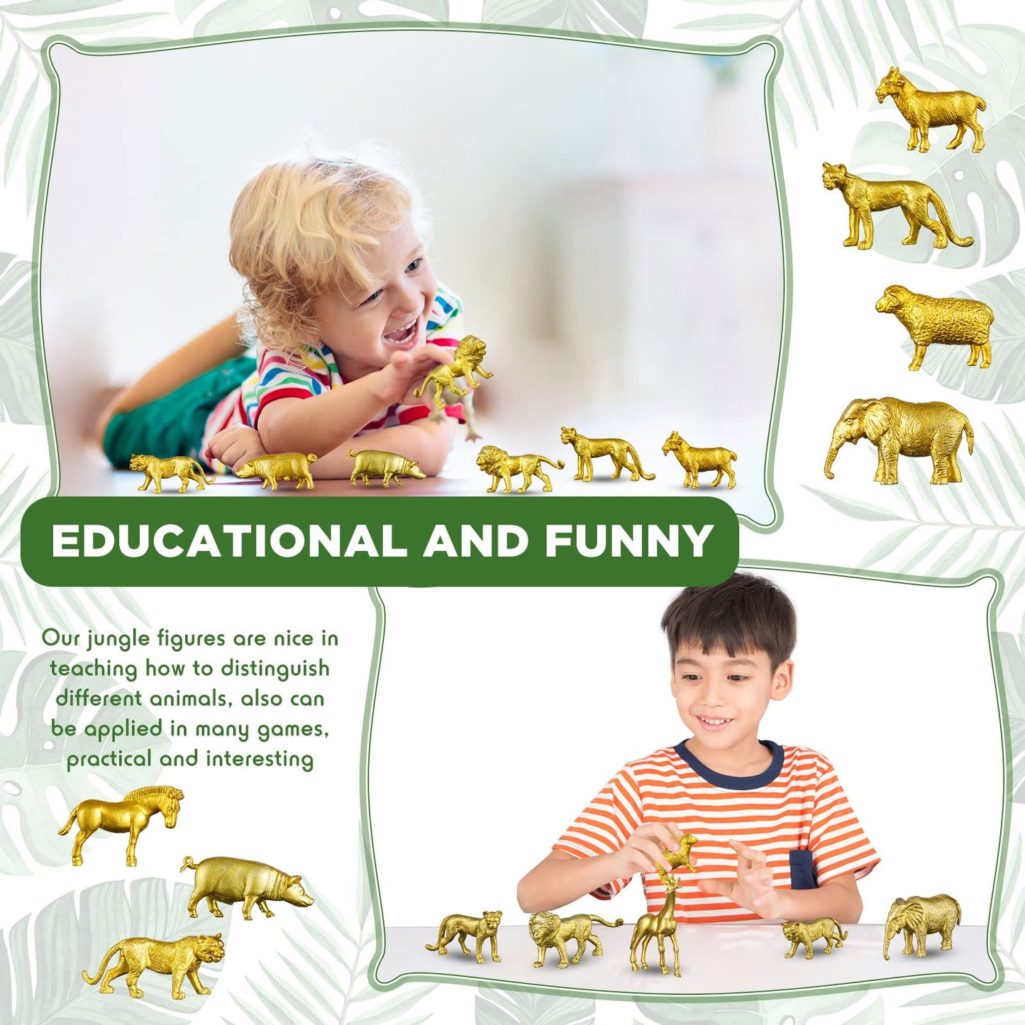 Deekin 24 Pcs Gold Plastic Animal Figurines Toys Zoo Safari Animal Figures Safari Animals Figurines Decor Mini Jungle Animal Cak