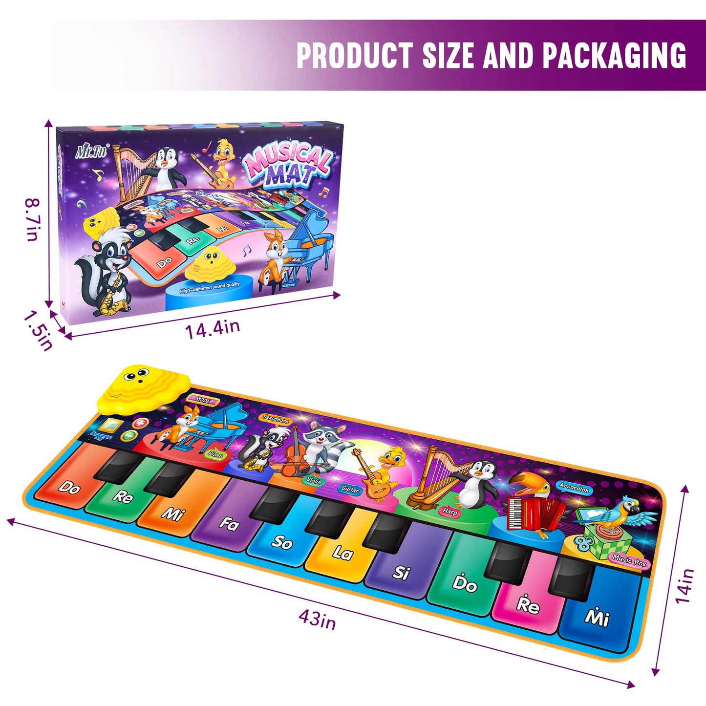 Kids Musical Piano Mats With 25 Music Sounds,Musical Toys Baby Floor Piano Keyboard Mat Carpet Animal Blanket Touch Playmat Early Education Toys For 1 2 3 4 5 6+ Year Girls Boys Toddlers