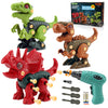 FREE TO FLY Dinosaur Toys - 9-Piece STEM Take Apart Dino Set for Kids 3-8, Electric Drill Building Learning Gift, Red