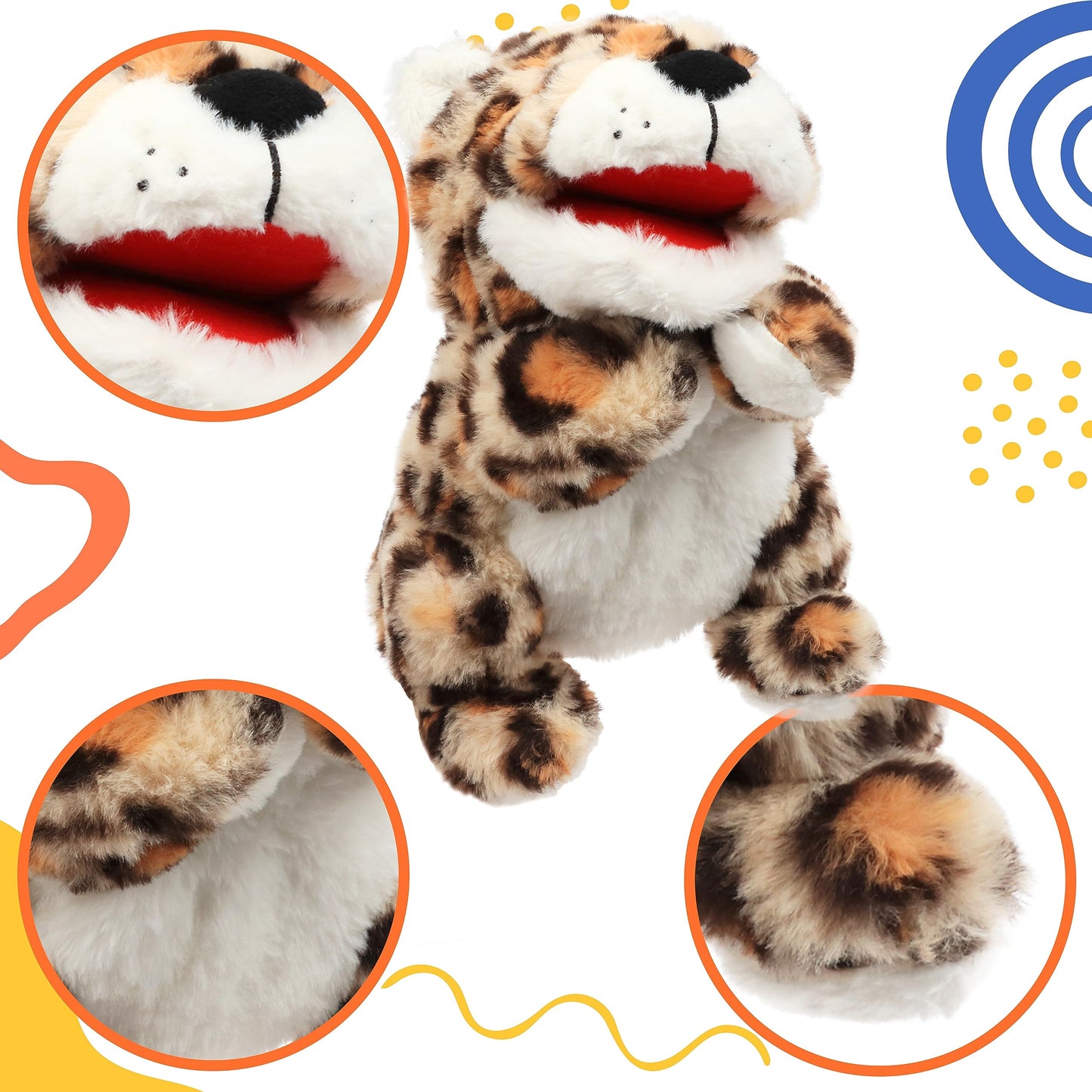 Cuteoy Plush Cheetah Hand Puppet Stuffed Animal Toy Open Movable Mouth Creative Role Play Storytelling Plushies Gifts For Kids Toddlers Birthday Christmas