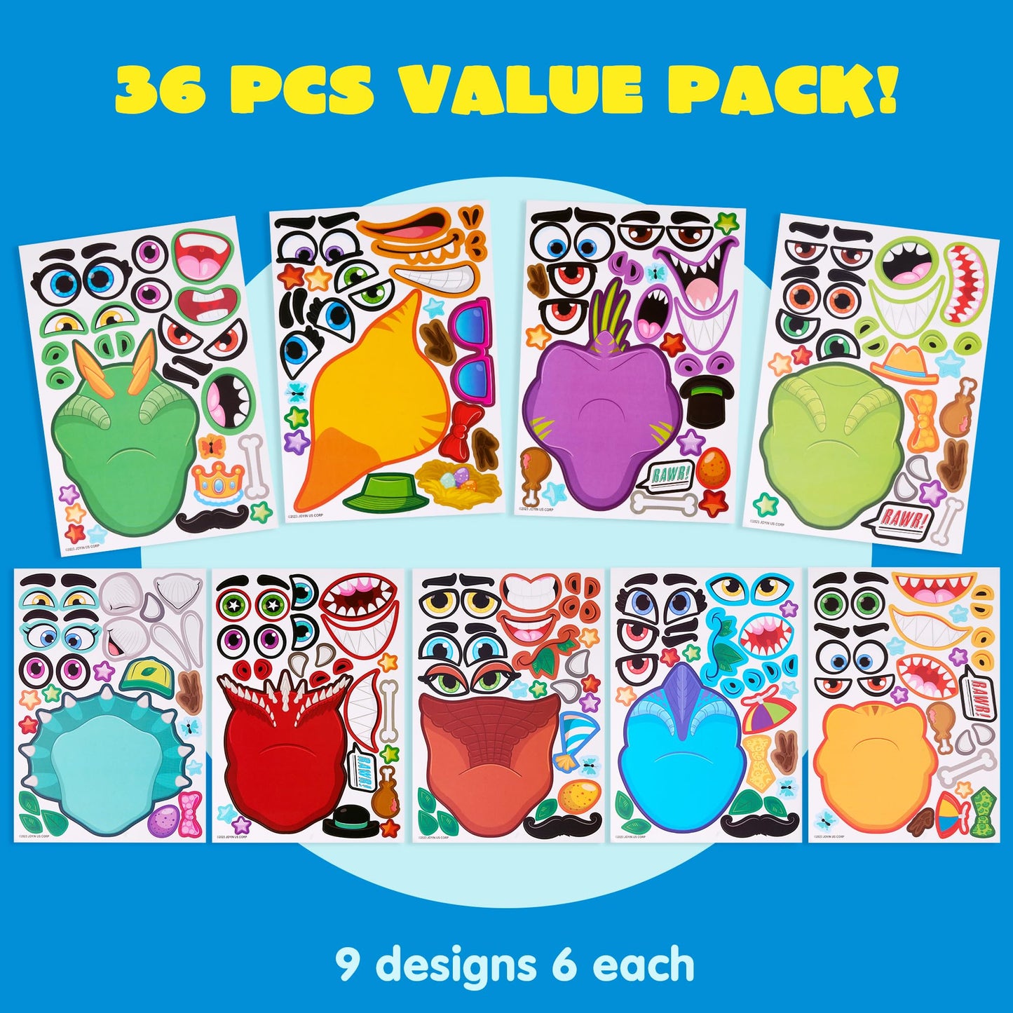 Joyin 36Pcs 9.8'X6.7' Make A Face Stickers For Kids, Make Your Own Dinosaur Stickers, Animal Party Favors Kids Crafts, Goodie Bags Stuffers, Classroom Rewards