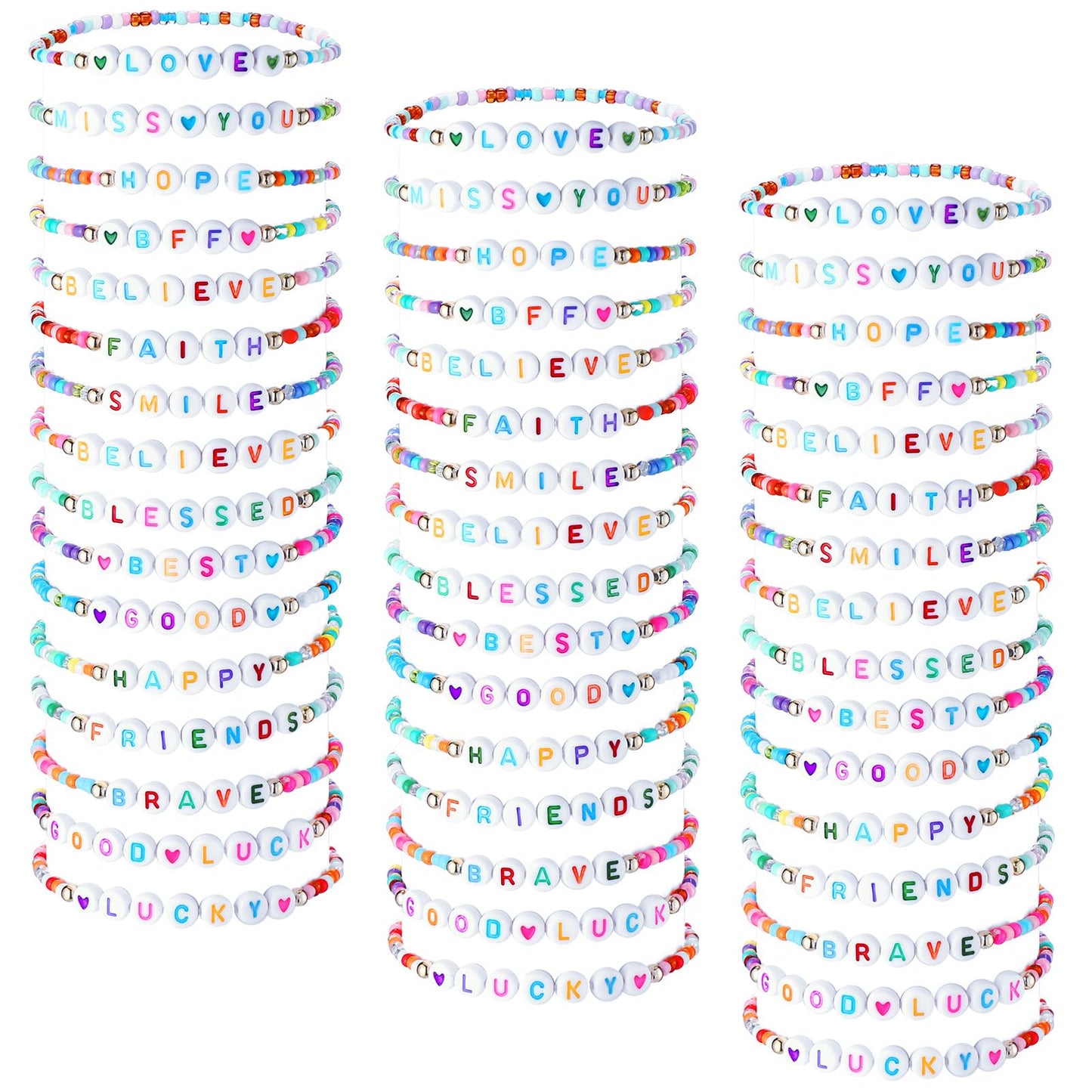 Otuuz 48 Pcs Valentine's Day Kids Friendship Bracelet Set Adjustable Beads Bracelets Cute Friendship Princess Pretend Play Brace