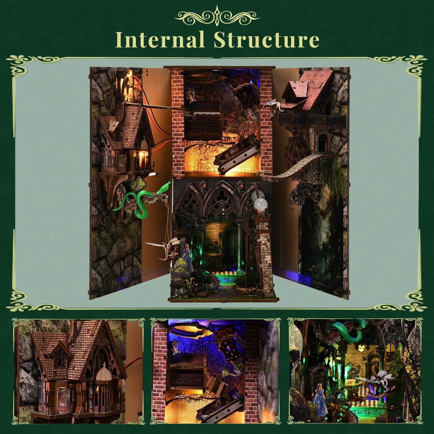 Minicity Diy Book Nook Kit, Diy Miniature Dollhouse With Lights For Adults And Teens (Down The Rabbit-Hole Alice In Wonderland)