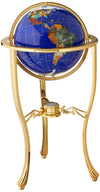 Unique Art Blue Lapis Gemstone World Globe - 36-Inch Floor Standing Globe with Gold Tripod, Perfect Home Decor