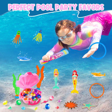 Huuidy Pool Toys, Swim Diving Toys For Kids Set With Upgraded Shell Treasure Chest, Pool Mermaid With Storage Bag Pool Game Summ