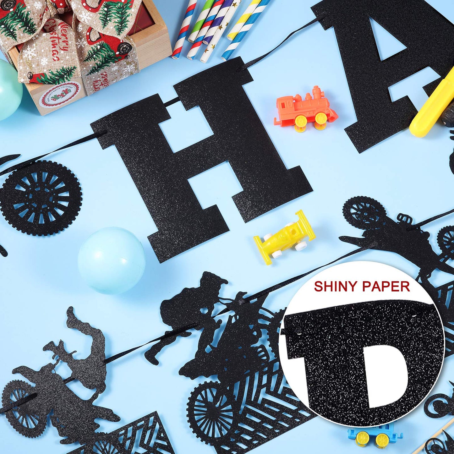 Zonon 20 Pieces Dirt Bike Birthday Decoration Dirt Bike Party Supplies Banner Cake Cupcake Topper For Motocross Themed Birthday Party Man Or Boy Riding Room Wall Decoration (Classic Style)