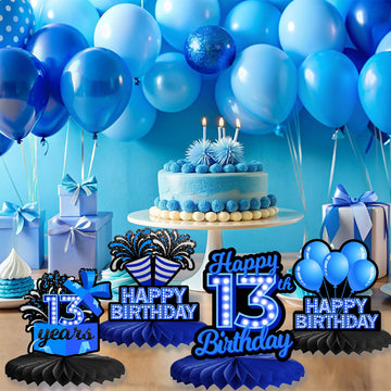 Happy 90th Birthday Honeycomb Centerpieces 9Pcs Stylish Sophisticated Blue Neon Theme Table Decor for Boys Girls Birthday Party