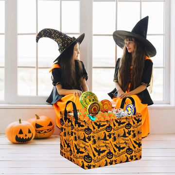 MAIZMZ Halloween Storage Basket Pumpkin Ghost Gift Basket for Kids Foldable Toy Box Waterproof Organizer Bin Laundry Nursery Ham