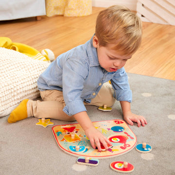 B. Toys- Sea Treasures- Wooden Peg Puzzle – Sea Animals Puzzle – Ocean Peg Puzzle For Toddlers, Kids – 8 Chunky Pieces – 18 Months +
