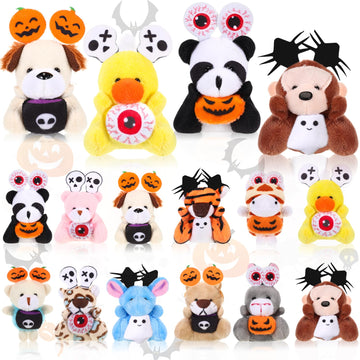 Civaner 12 Pcs Mini Halloween Stuffed Animals Bulk Tiny Soft Halloween Plush Animal Toy Small Pumpkin Bear Puppy Keychain Doll F