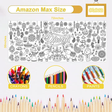Ohome Diwali Giant Coloring Poster/Tablecloth - Diwali Decorations For Home - 30 X 72 Inches Jumbo Coloring Banner Kids Crafts A