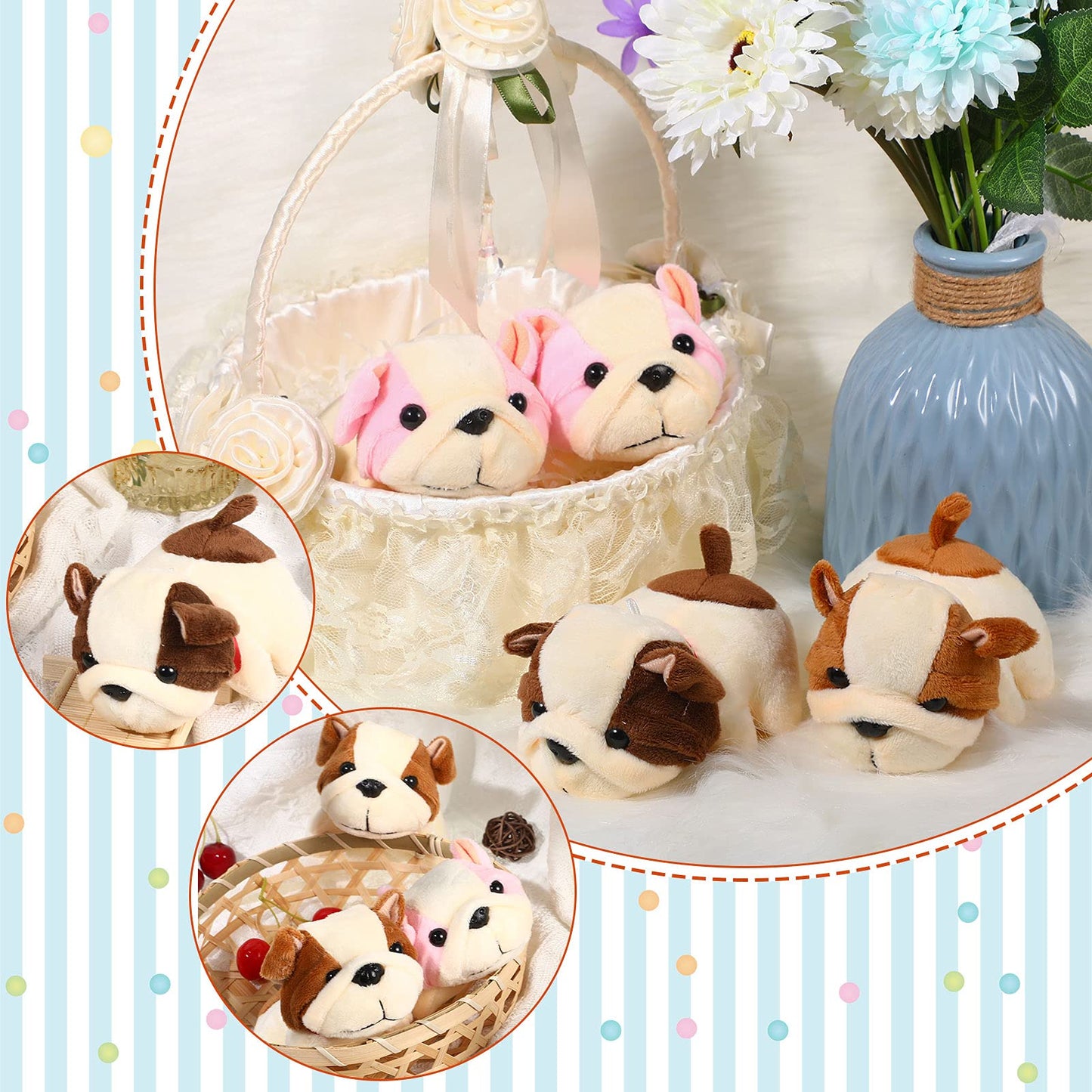 Sumind 9 Pcs Valentine Mini Plush Dog Stuffed Animals Bulk Dog Plush Party Favors Small Soft Plush Dog Toy For Easter Goodie Bag Fillers Baby Show Birthday(Fluffy Puppy)