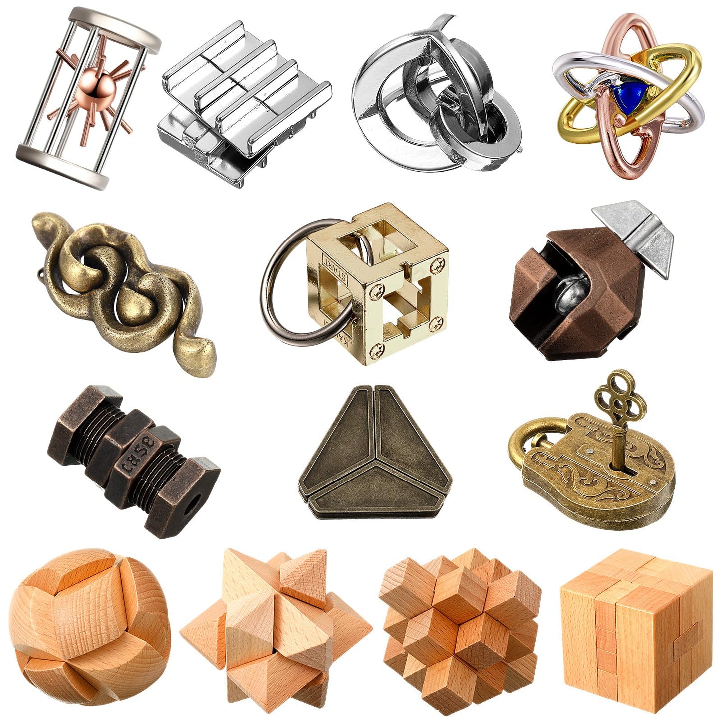 Syhood 14 Pcs Brain Teaser For Adults Metal Puzzles 3D Steel Mind Puzzle Games For Adults Wooden Unlock Interlocking Puzzle Adult Iq Educationtoys Smart Toy(Educational)