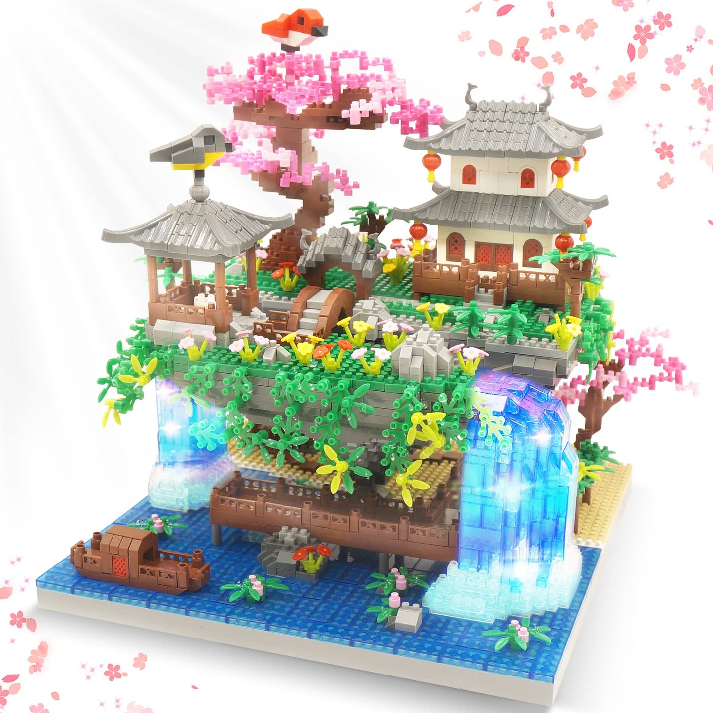Cherry Blossom Flowers Bonsai Tree Mini Building Kit Set, Chinese Architecture Building Blocks With Light, Japanese Sakura Tree