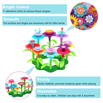FLYINGSEEDS 46 PCS Flower Garden Building Toys - STEM Gardening Pretend Play Set for Kids Ages 3-8, Stacking Game for Girls and Toddlers
