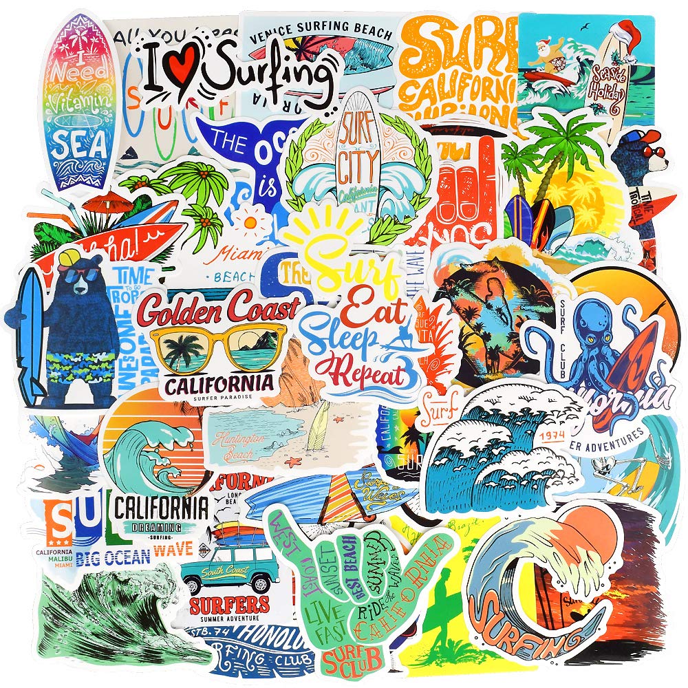 Surf Stickers For Teens Girls Boys Surfing Laptop Stickers For Water Bottles Surfboard Waterproof Vinyl Stickers Surfer Stickers