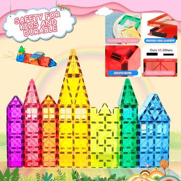 Lotmey Magnetic Tiles for Kids, Magnetic Blocks Building Toys, 3D Magnet Tiles Building Blocks, Preschool Magnetic Toys Stacking