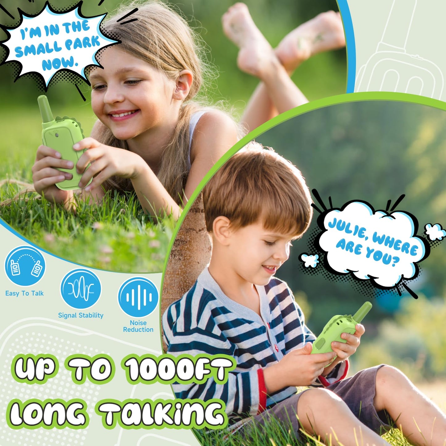 Holiky Green Walkie Talkies For Kids With Dinosaurs Silicone Sleeve, Toys For 3-6 Year Old Boys Girls, Kids Walkie Talkies Decen