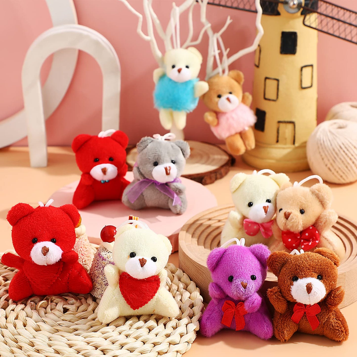 Zhanmai 100 Pcs Mini Plush Stuffed Animal Bulk Small Animal Toys Keychain Party Favors Easter Egg Stuff For Kids Birthday Valentine Carnival Classroom Prizes Gift Goodie Bag Filler(Bear)