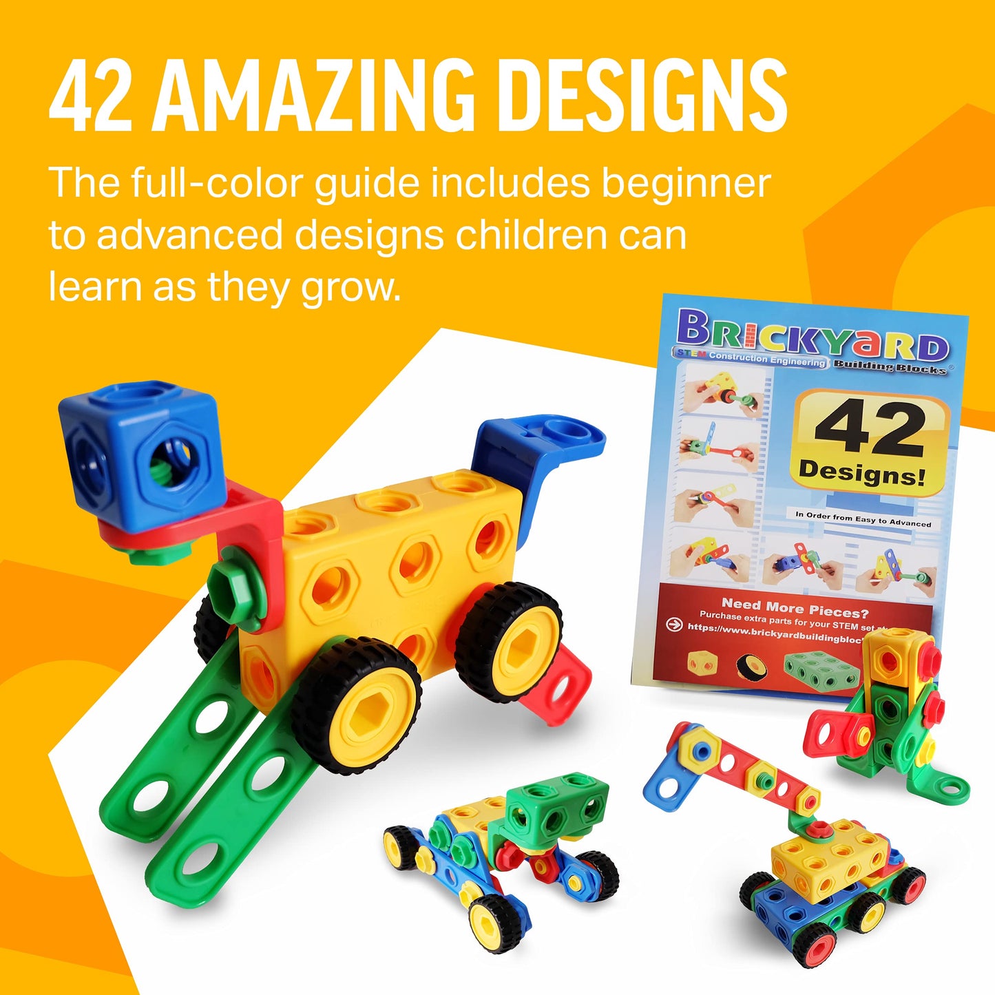 Brickyard Building Blocks Stem Toys - Educational Building Toys For Kids Ages 4-8 With 101 Pieces, Tools, Design Guide And Toy S