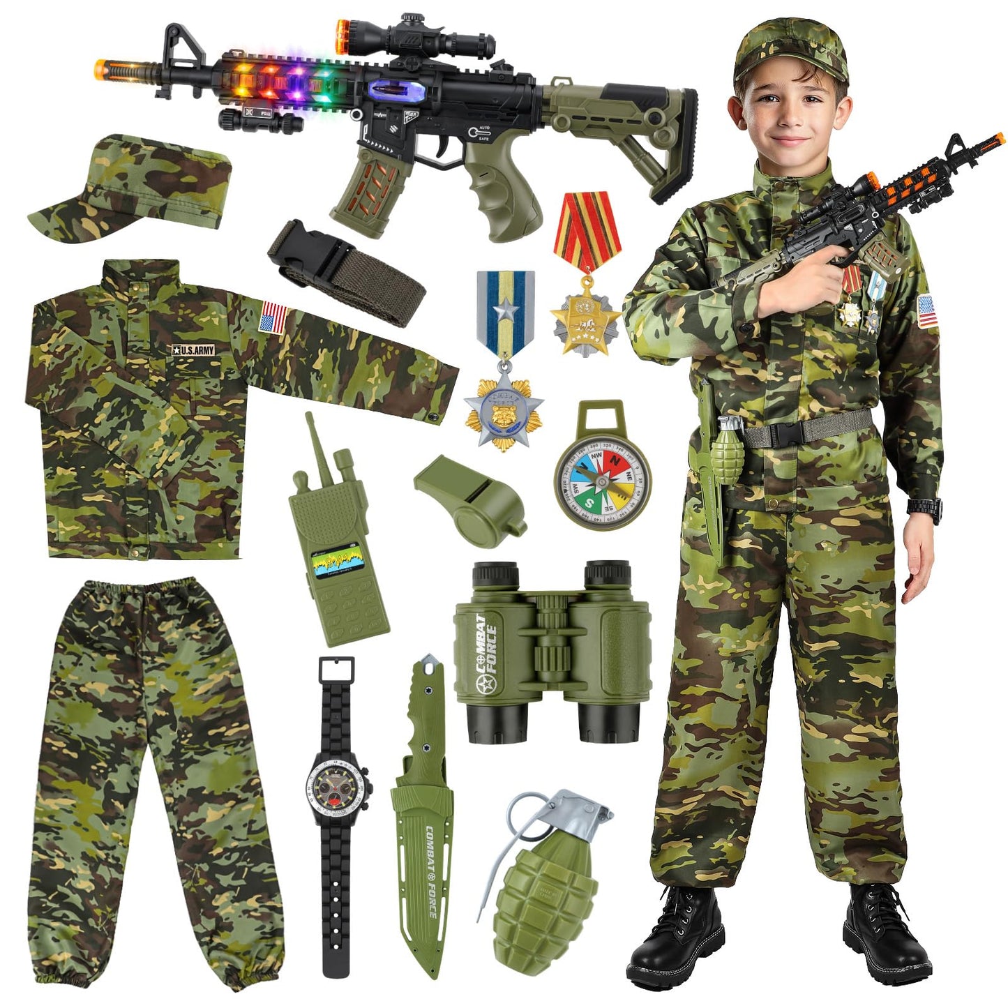 Metemot Kids Army Costume For Boys, Military Army Costume With Army Toys, Solider Boy Dress Up, Halloween Costumes For Boys