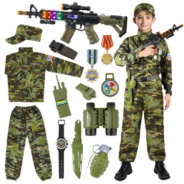 Metemot Kids Army Costume For Boys, Military Army Costume With Army Toys, Solider Boy Dress Up, Halloween Costumes For Boys