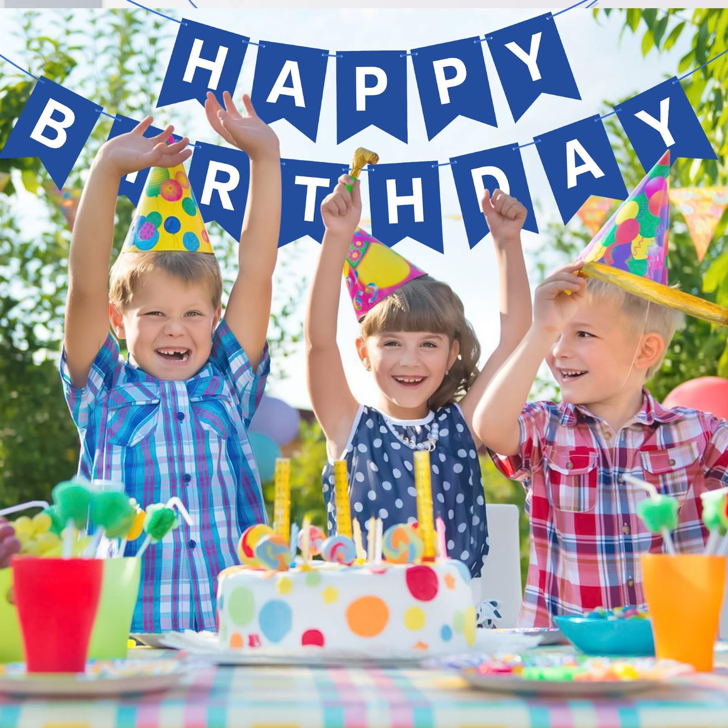 Hooqict Blue Happy Birthday Banner Sign For Backdrop Blue Birthday Decorations For Men Baby Boys 1St 2Nd 3Rd Party Banner Garland Bunting Flag Wall Door Decorations Supplies
